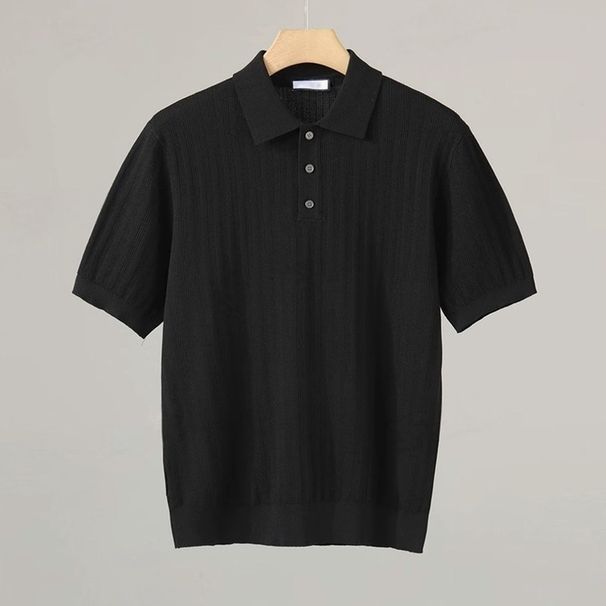 Men's Clothing Men's High Quality Striped Collar Knit T-Shirt Breathable Shirt Casual Versatile Short Sleeve Summer Top_viptrois.com