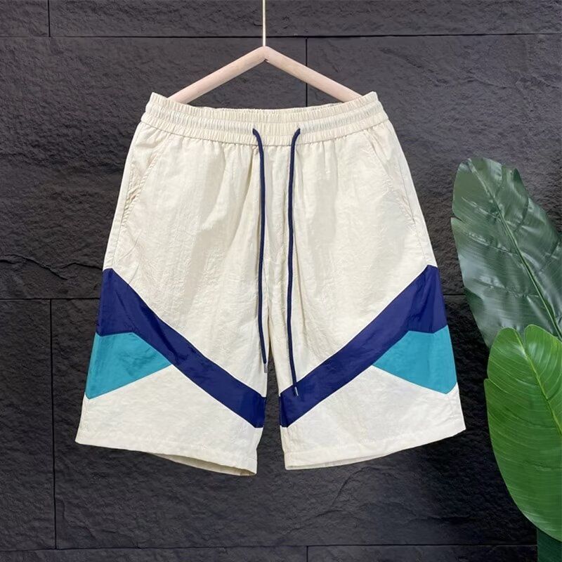 Men's Color Blocked Quick Drying Casual Shorts Summer Trendy Sporty Five Point Thin Fashionable Versatile Beach Wear_viptrois.com