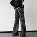 Man's clothing Black vintage furred jeans men's fashion vibe wide-leg pants High street plankton handsome mop pants_viptrois.com