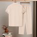 Men's 2-Piece Outfit Casual Short Sleeve Shirt & Long Pants Set - Breathable Polyester, Lightweight Summer Wear For Beach & Outdoor Activities_viptrois.com