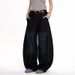 American Washed Distressed Dark Blue Curved Jeans For Men And Women, Loose Wide Leg Vintage Long Pants_viptrois.com