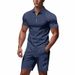 Men's Waffle-Knit Polo Shirt & Shorts Set – Breathable Summer Outfit, Relaxed Fit, Zip-Up Casual Style_viptrois.com