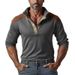 Men's Clothing Men's Contrast Trim Stand Collar Half-Zip Sweatshirt – Lightweight Casual Pullover For Spring & Fall (S-3XL, Off-White/Gray)_viptrois.com