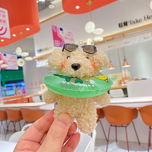 Creative Swimming Ring Sunglasses Puppy Plush Pendant Doll School Bag Pendant Doll Keychain Girl Gift_viptrois.com