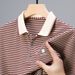 2024 Summer New Shirt Men's Polo Collar Thin Middle And Elderly T-shirt Short Sleeved Striped Top_viptrois.com