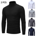 2Pcs Autumn Winter Mens Thermal Underwear Basic Bottoming Plain T-shirt Slim Fit Turtleneck Pullover Thermo Undershirt Male Tops_viptrois.com