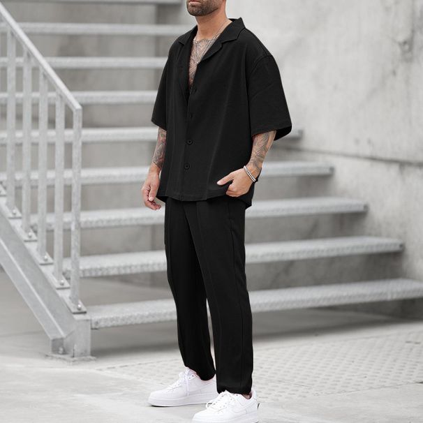 Men's Fashion Shirts And Casual Pants Two-piece Set Hot-selling Men's Clothing New Fit Trendy Solid Color Men's Fashion Suit_viptrois.com