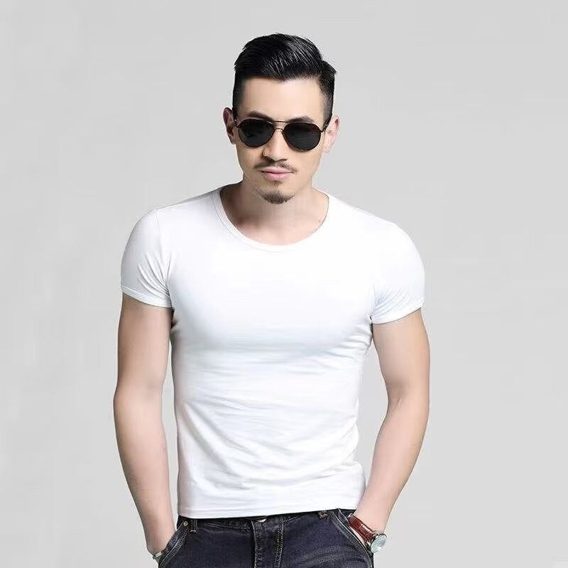 boy New T-shirt For Men 2024 Summer Simple Commuting Casual Short Sleeve Top Solid Color Round Neck Couple Base Shirt_viptrois.com