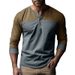 2024 Autumn New European Size American Retro Color Block Henry Collar Base Shirt Men's Long Sleeve T-Shirt_viptrois.com
