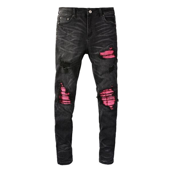 Men's Clothing High Street Ripped Men's Slim Fit Light Blue Handsome Skinny Pants 8806_viptrois.com