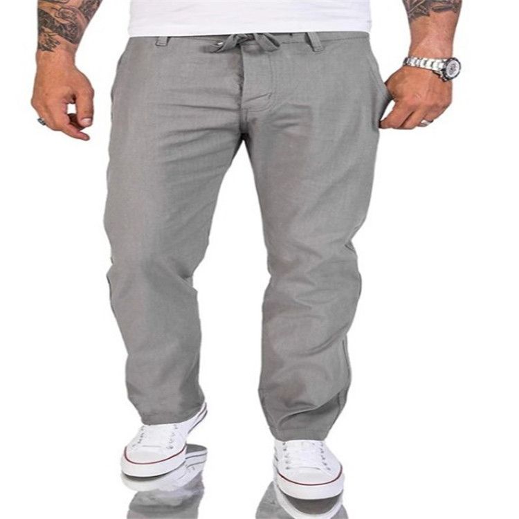 Men's Clothing Men's Linen Trousers Drawstring Elastic Waistband Straight Leg Solid Color Casual Pants_viptrois.com