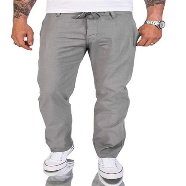 Men's Clothing Men's Linen Trousers Drawstring Elastic Waistband Straight Leg Solid Color Casual Pants_viptrois.com