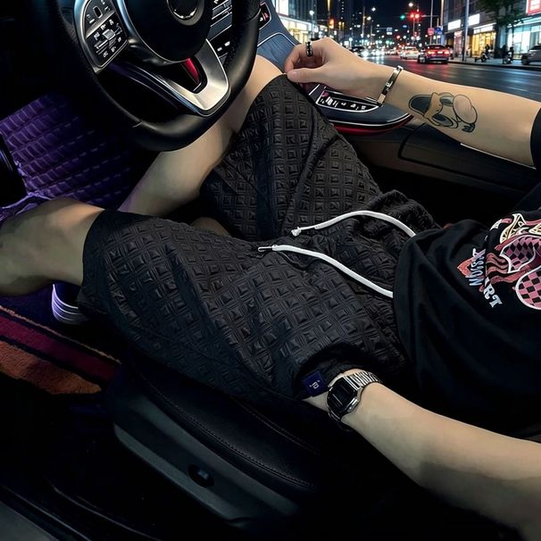 Men's Summer Jogger Shorts 5-Inch Inseam Breathable Loose Fit Casual Athletic Shorts With Jacquard Pattern_viptrois.com