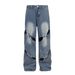 Men's Clothing National trend street washed distressed stitching metal decoration jeans unisex loose wide leg straight pants_viptrois.com