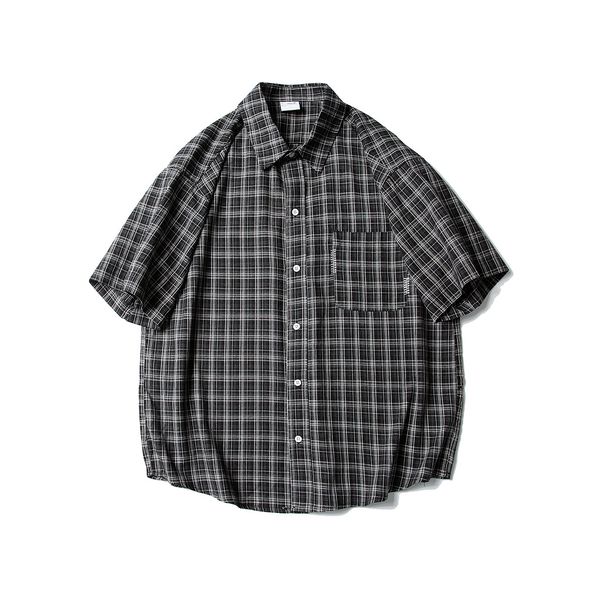 Beijie Wear American Trendy Brand 2025 Spring New Checkered Short Men's Loose Casual Half Sleeve Shirt_viptrois.com