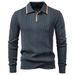 Men's Slim Fit Knit Sweater With Turn-Down Collar & Zipper - Modern Urban Pullover For Autumn Winter, High Elasticity Viscose Blend_viptrois.com