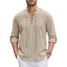 Renaissance Shirt Pirate Medieval Viking Top Cotton Linen Shirts Men's Long Sleeve Halloween Costume_viptrois.com