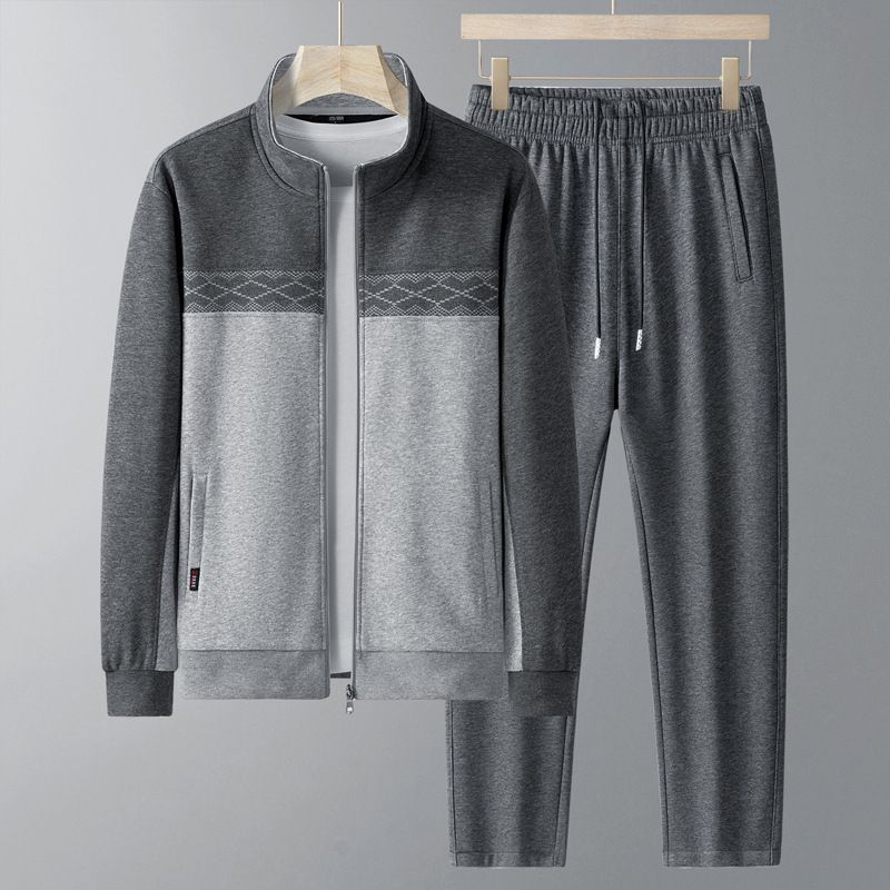 Men's Clothing Spring and autumn middle aged and elderly men's casual sports suit autumn and winter sweater cardigan jacket two piece dad suit_viptrois.com