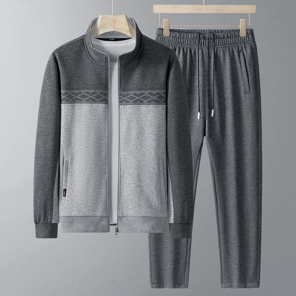 Men's Clothing Spring and autumn middle aged and elderly men's casual sports suit autumn and winter sweater cardigan jacket two piece dad suit_viptrois.com