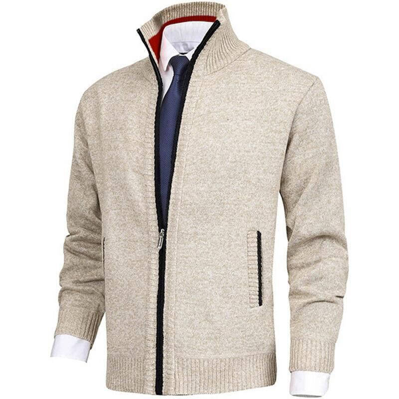Men's Clothing Autumn And Winter New Men's Stand Collar Fashion Cardigan Fine Needle Sweater Jacket Large Size Sweater Men_viptrois.com