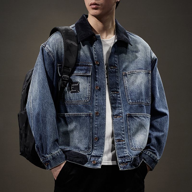 Men's Cargo Jacket Men Loose Spring And Autumn Casual Denim Coat Men's Coat Gradual Change Denim Shirt Men_viptrois.com