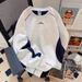 New Splicing Navy Blue Crew Neck Sweater Men's Autumn And Winter New American Heavy Long-sleeved Men's Hoodless Top_viptrois.com