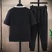 Men's Clothing Casual Sports Suit Set Waffle Short Sleeve Trend T-shirt Sets_viptrois.com