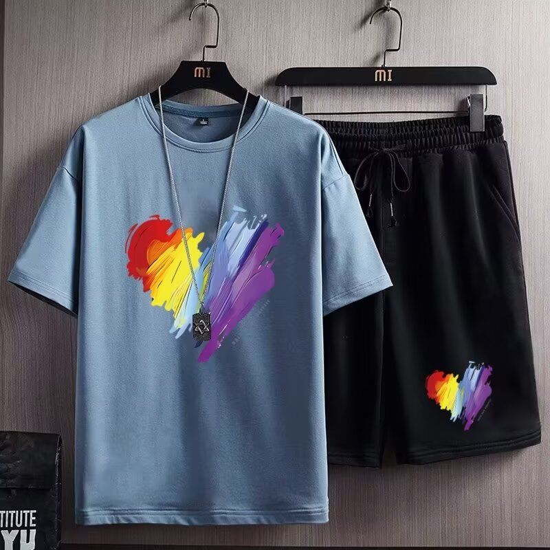 Men's Clothing Sportswear Suit Summer Short Sleeved T Shirt Basketball Jersey Casual Shorts Two Piece Suit_viptrois.com