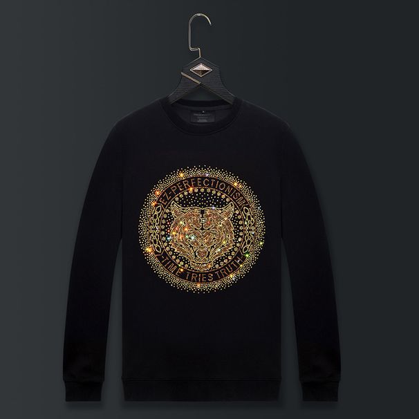 Men's Clothing Sweatshirt Men's New Round Neck Spring And Autumn Hot Diamond Tiger Head Trendy Brand Loose Pullover Long Sleeve Tops_viptrois.com