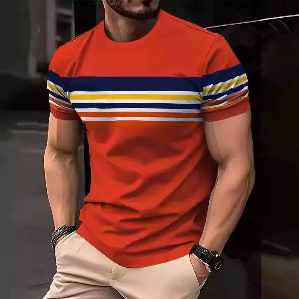 2025 Popular Short-sleeved T-shirt, Suitable For Both Inner And Outer Wear, Loose-fitting With Stripes_viptrois.com