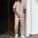 Men's Short Sleeved T Shirt Henry Shirt Casual Loose Trousers Solid Color Suit_viptrois.com