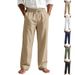 Men's Heavyweight Linen Crease Washed Casual Trousers Straight Leg Summer Vacation Beach Clothing_viptrois.com