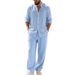 Men's Autumn Linen Long Sleeve Shirt And Pants Set Breathable Simple Henley Top Loose Fit Beachwear for Home_viptrois.com