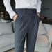 Men's Clothing Slim Fitting Pants Autumn Retro High Waist Business Solid Color Straight Casual Trousers_viptrois.com