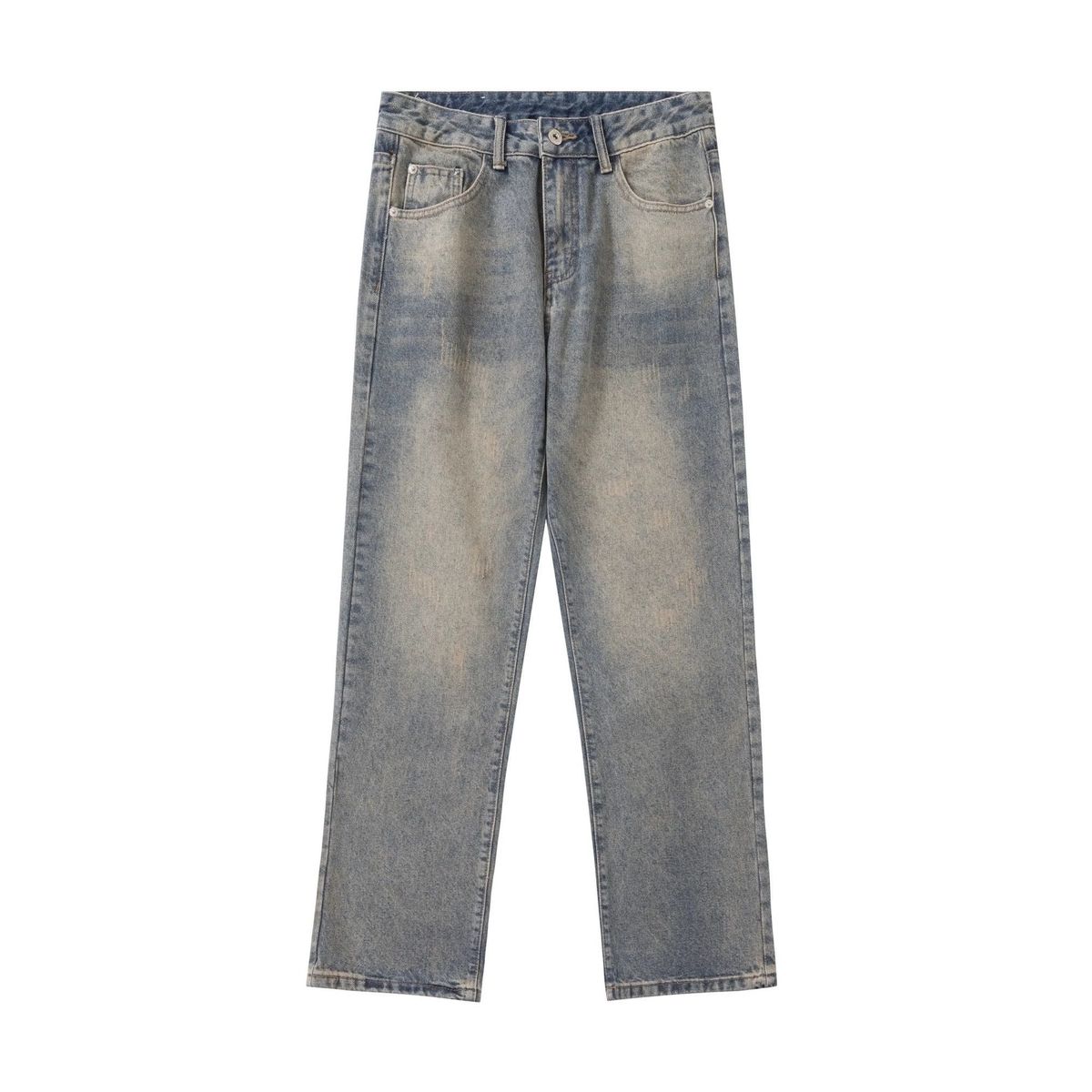 Men's Vintage Washed Blue Jeans - Retro Clean Fit Straight Leg Stretch Denim Pants For Men | Trendy Slim Fit Comfortable Casual Trousers_viptrois.com