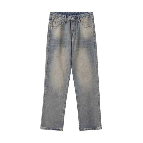 Men's Vintage Washed Blue Jeans - Retro Clean Fit Straight Leg Stretch Denim Pants For Men | Trendy Slim Fit Comfortable Casual Trousers_viptrois.com