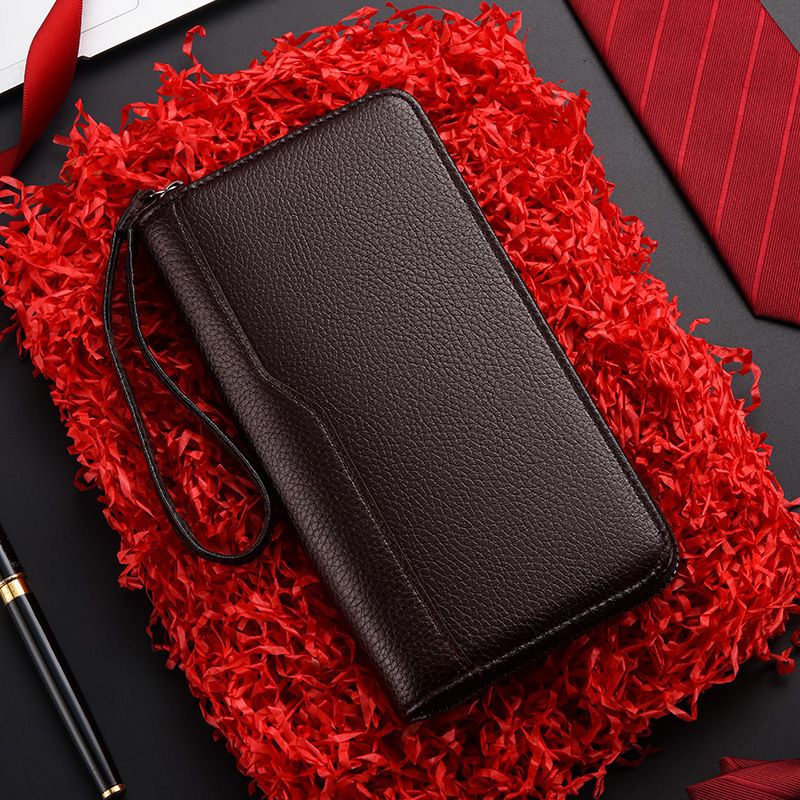Men's Bags New Men's Long Zipper Wallet Coin Purse Large Capacity Multiple Card Slots Business Litchi Pattern Splicing Hand Wallet_viptrois.com