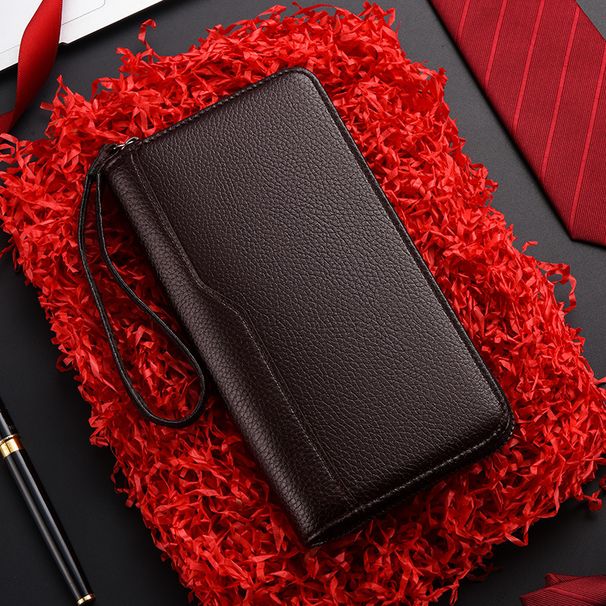 Men's Bags New Men's Long Zipper Wallet Coin Purse Large Capacity Multiple Card Slots Business Litchi Pattern Splicing Hand Wallet_viptrois.com