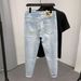 Men's Clothing Light Blue Washed Jeans Men's Style Slim Stretch Skinny Pants 2024 Spring And Autumn Men's Harem Pants_viptrois.com