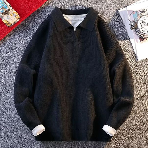 Men's Clothing V-Neck Knit Sweater - British-Inspired Business Casual Pullover With Shawl Collar (Dark Gray/Light Gray, Winter Office & Smart Outing)_viptrois.com