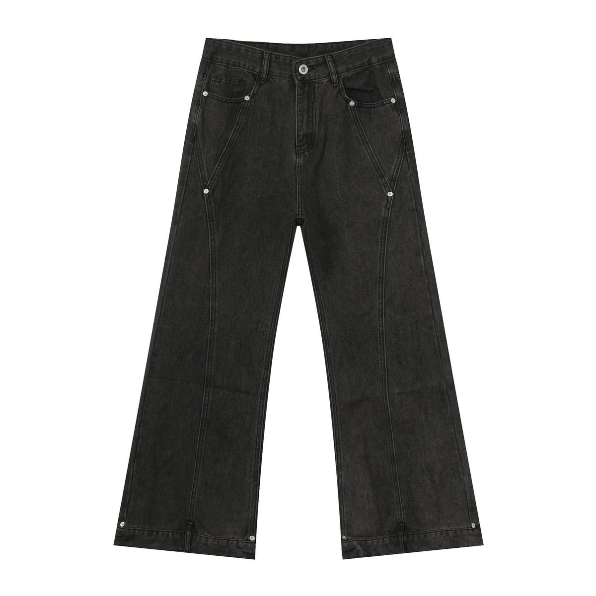 Men's Clothing Trendy Retro Stitching Beaded Jeans Designed Loose Flared Straight Pants_viptrois.com
