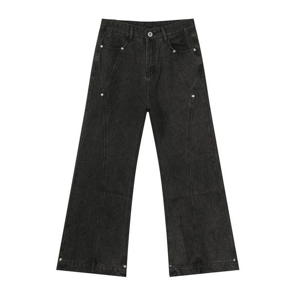 Men's Clothing Trendy Retro Stitching Beaded Jeans Designed Loose Flared Straight Pants_viptrois.com