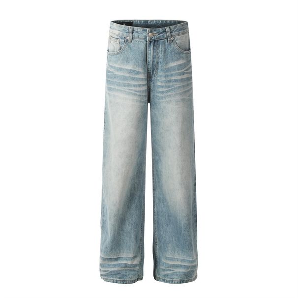 Washed Jeans Men's High Street Punk Vintage Gradient Loose Wide-Leg Straight Long Versatile Casual Pants_viptrois.com