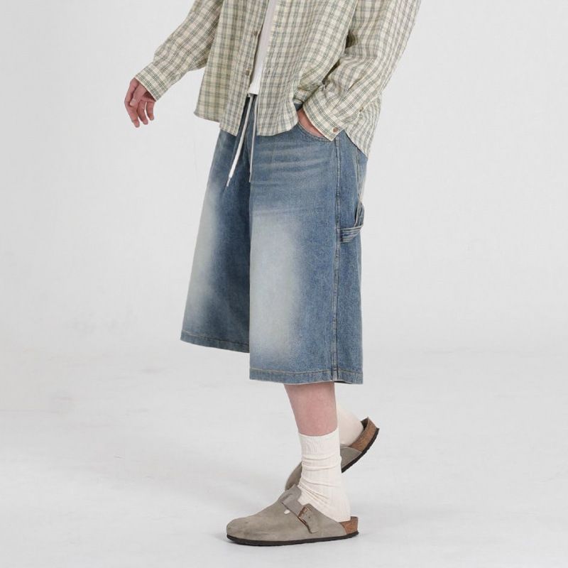 Men's Clothing Denim Shorts Men's Summer Loose Casual Mid Length Pants Niche Cropped Pants_viptrois.com