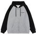 New retro contrasting color versatile simple hooded sweatshirt cardigan jacket for autumn and winter, loose and slimming couple's top_viptrois.com