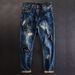 Premium Products Fashionable Niche Design Sense Splashed Ink Men's 2024 Summer Small Leg Jeans Trend Elastic Pants_viptrois.com