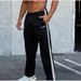 men's sports pants Black white ribbon splicing casual striped embroidered street fitness youth straight leg_viptrois.com