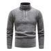 Men's Fleece-Lined Knit Sweater Jacket - Warm Winter Pullover With Stand Collar, Loose Fit, Solid Color, Plus Size Options_viptrois.com