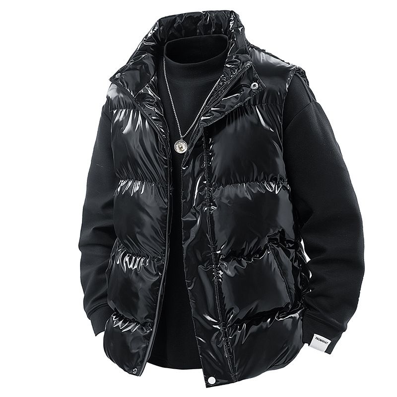 Men's Clothing Unisex Shiny Puffer Vest For Winter - Lightweight Warm Quilted Sleeveless Jacket With Stand Collar, Casual Outerwear For Men & Women_viptrois.com