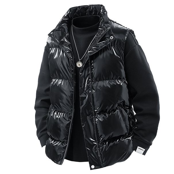 Men's Clothing Unisex Shiny Puffer Vest For Winter - Lightweight Warm Quilted Sleeveless Jacket With Stand Collar, Casual Outerwear For Men & Women_viptrois.com